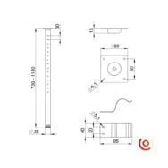 Pieds de table amovible 87991 dessin technique