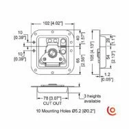 Fermoir papillon encastré modèle medium cadenassable L908-915-10z dessin technique