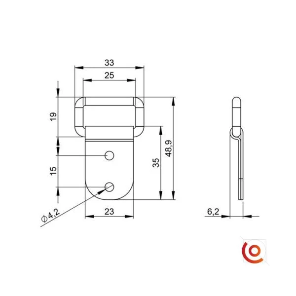 Boucle de fixation pour bandoulière 2881 dessin technique