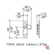 Kit: serrure + clef à trou carré L0790-L0785 dessin technique