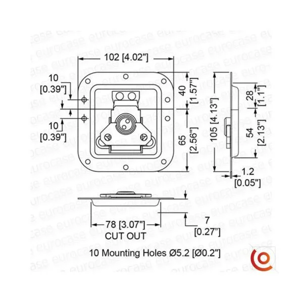 Fermoir papillon encastrable L905/915z dessin technique