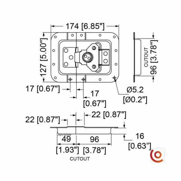 Fermoir papillon avec serrure Grand Modèle l911-537 dessin technique