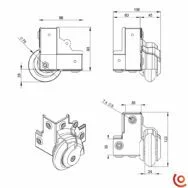 Roulette de coin en aluminium diamètre 75 mm 37501S dessin technique