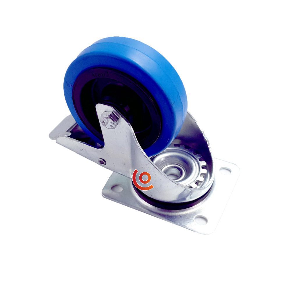 Roulette bleue pivotante avec frein, 100 mm.