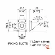 Roulette flightcase 80mm sans frein W0990-80 dessin technique