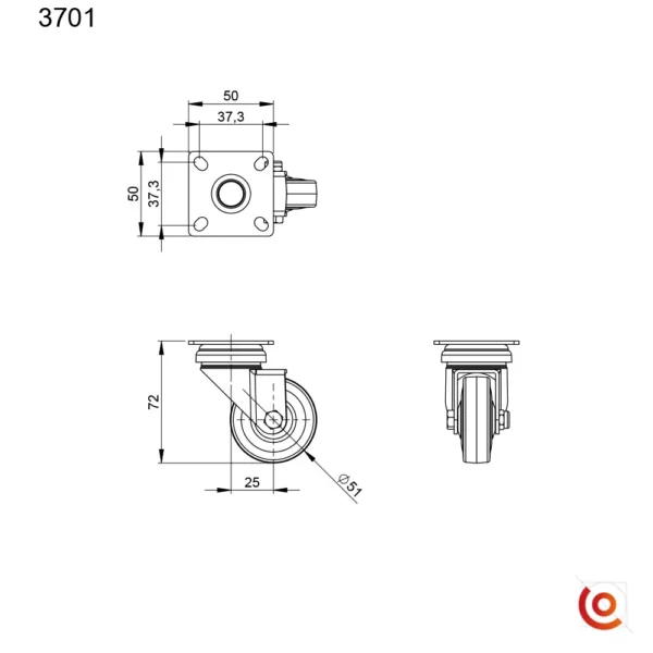 Roulette de 50 mm sans frein 3701