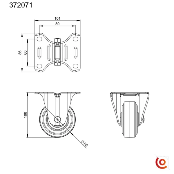 Roulette fixe de 80 mm 372071 plan technique