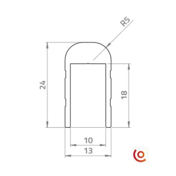 profilé aluminium en U arrondi pour flight case 6225 adam hall dessin technique