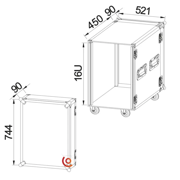 rack case 16u pour système électronique dessin technique