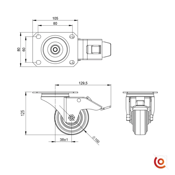 dessin technique 372191 blk roulette de 100 mm